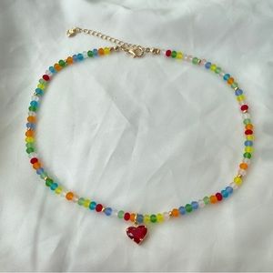 Handmade y2k beaded necklace with heart charm